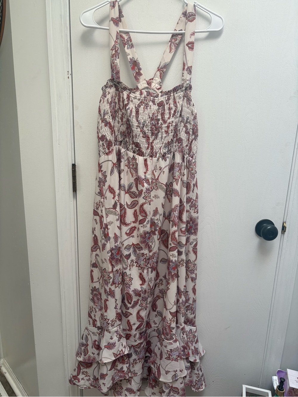 Grace Karin Cream Maxi Dress with Burgundy Floral Print